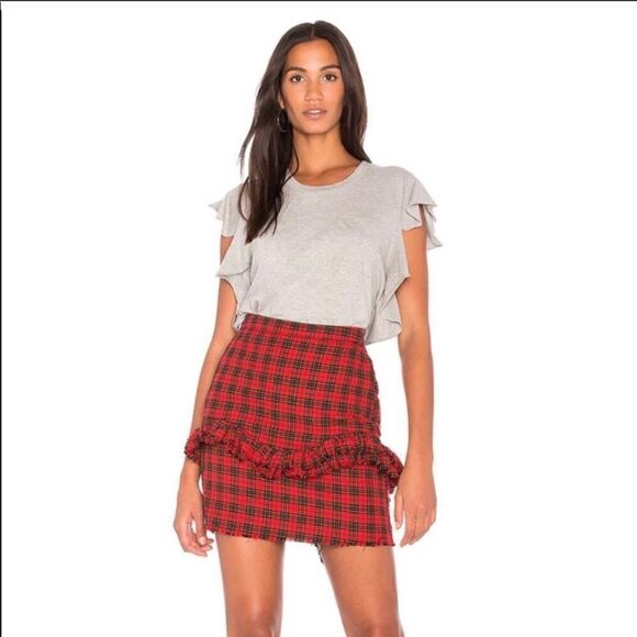 NSF Red and Black Plaid Ruffle Layer Mini Skirt - Picture 5 of 6